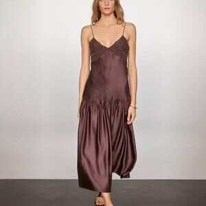 Flowing satin midi strap dress